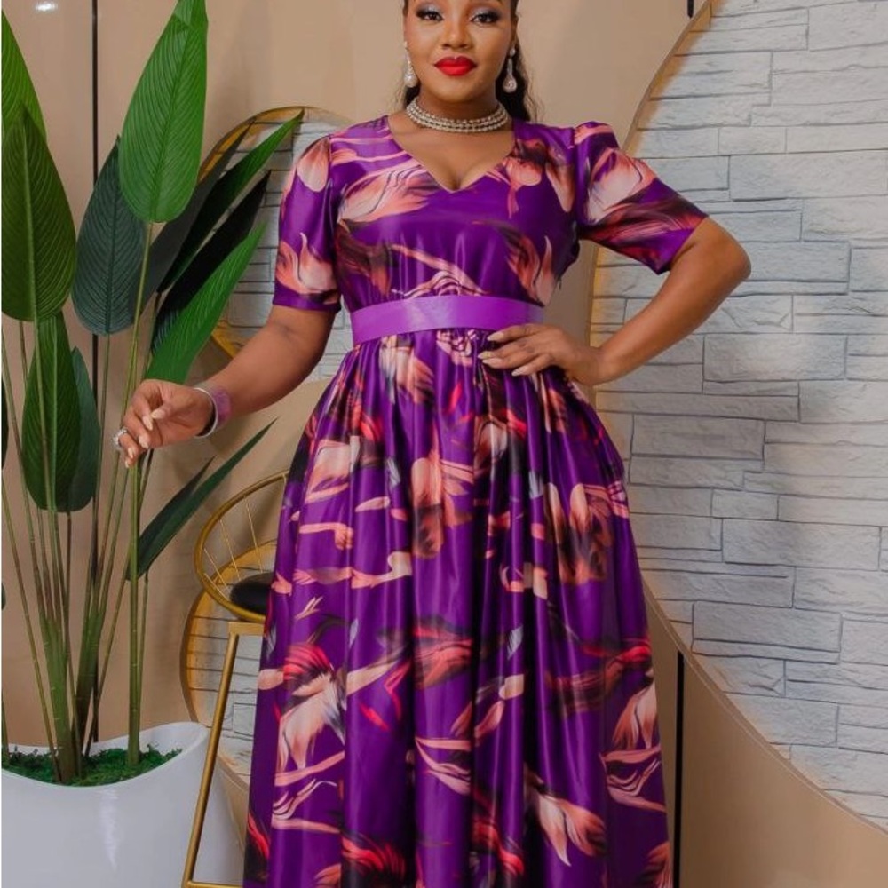 Vibrant Purple Floral Maxi Dress L -2XL